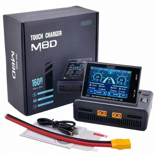 ToolkitRC M8D &mdash; двоканальний зарядний пристрій 800W&times;2 для RC та FPV акумуляторів 1&ndash;8S tk-m8-d фото