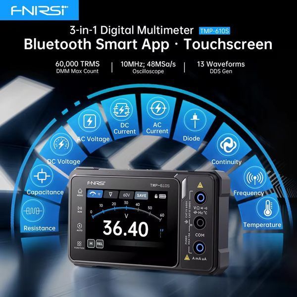 Портативний вимірювач FNIRSI TMP-610S 3-в-1 з осцилографом, мультиметром і генератором fn-tmp-610s  фото