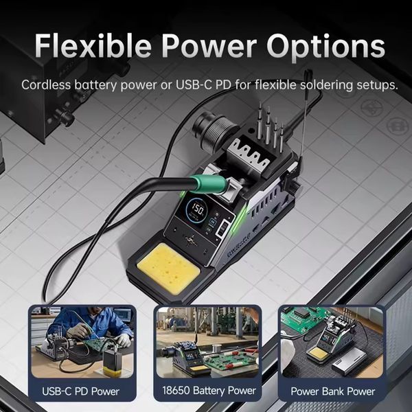 FNIRSI DWS-P2 &mdash; автономна портативна паяльна станція 100 Вт з USB Type-C PD, акумулятором і нагріванням 100&ndash;450 &deg;C fn-dws-p2-c245 фото